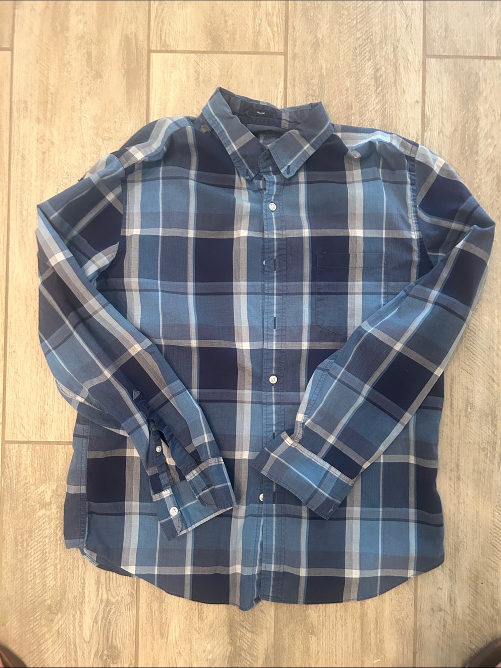 J. Crew Navy and Light Blue Plaid Button-Down Shirt